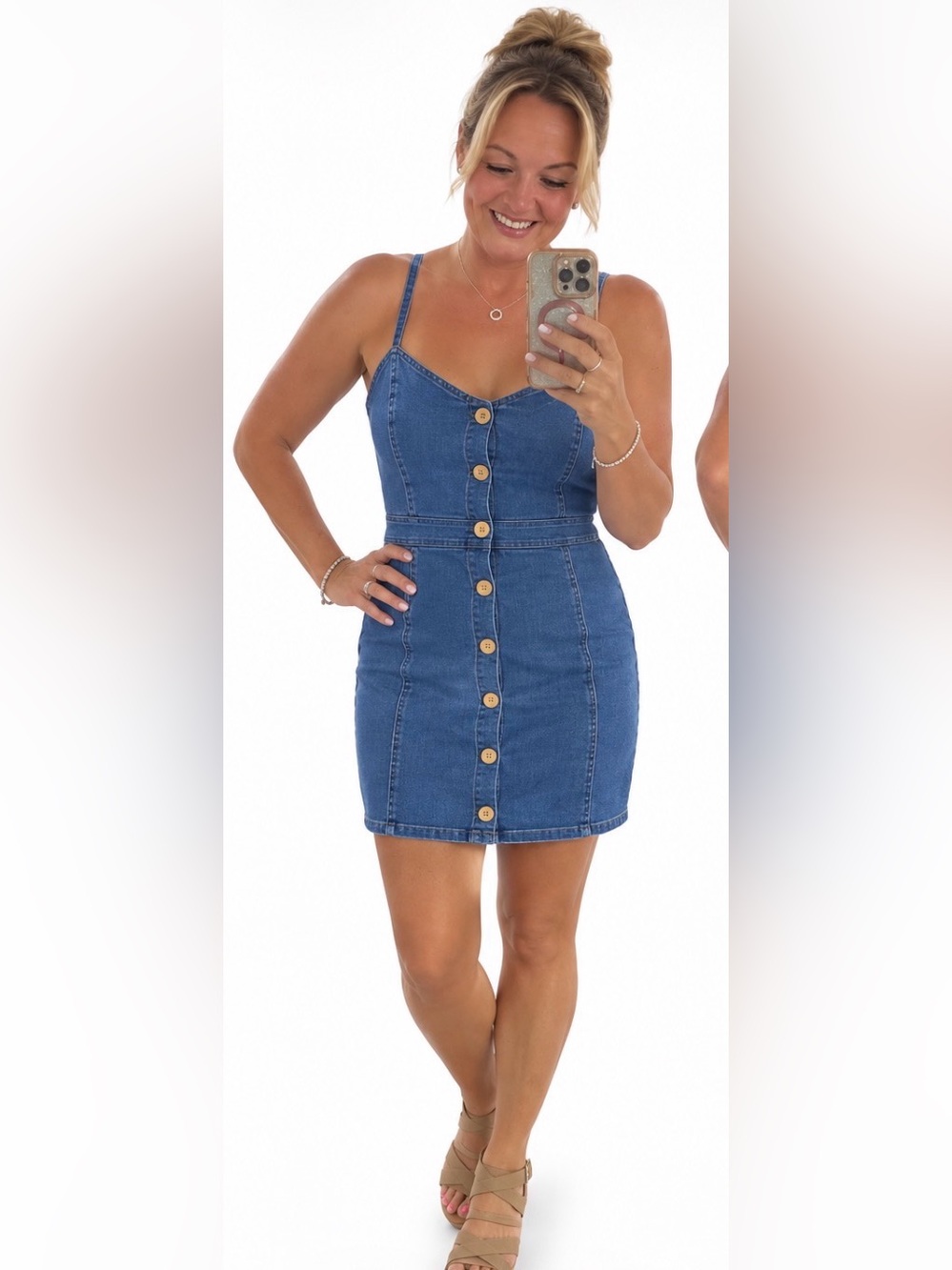 Blashe Y2K Denim Button-Down Body-Con Dress.